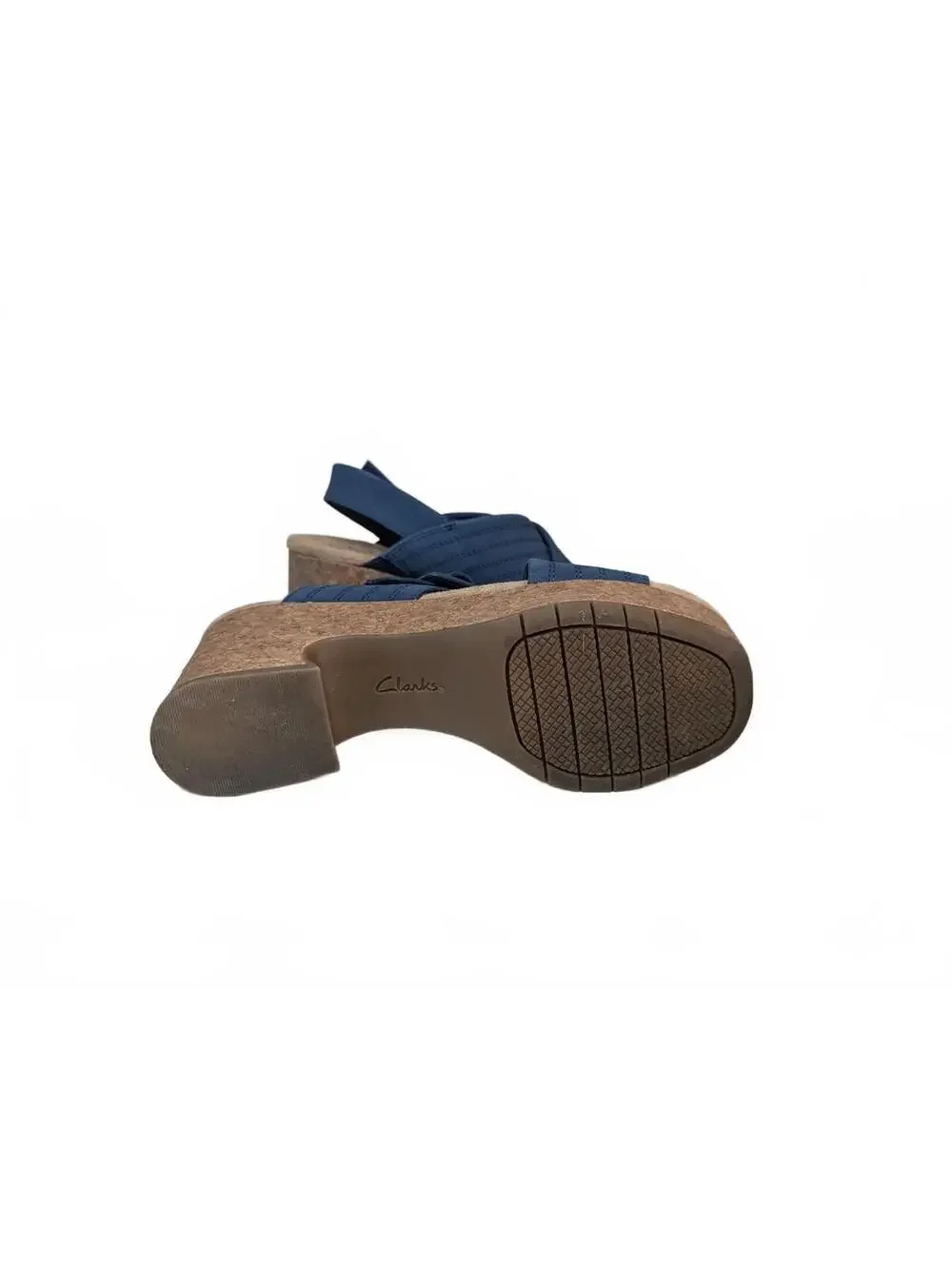 Clarks Collection Nerisa West Wedge Sandals in Navy Nubuck, Size 7.5